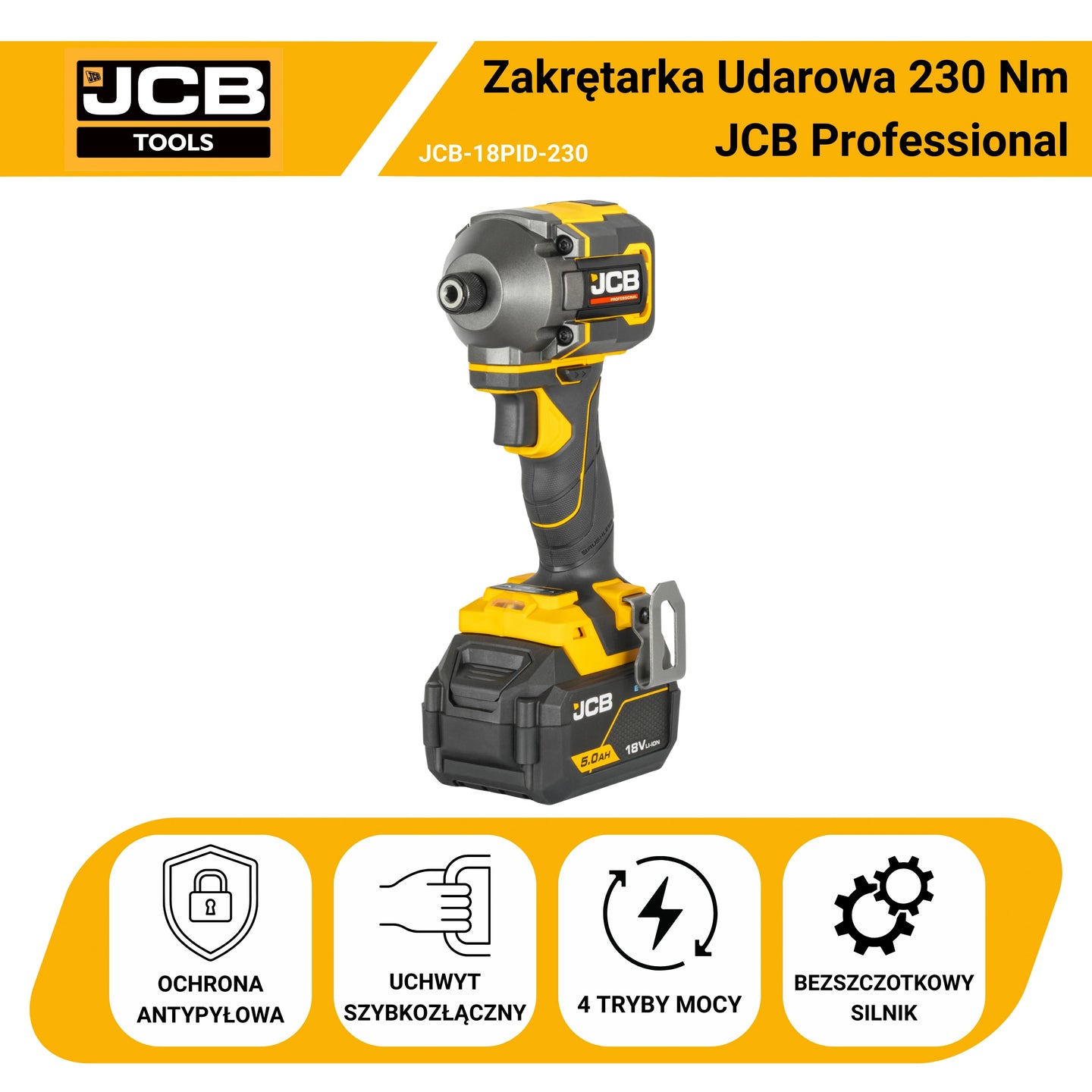 Zestaw elektronarzędzi akumulatorowych JCB 18V 5.0 Ah 75 Nm (JCB-18PKIT-2)