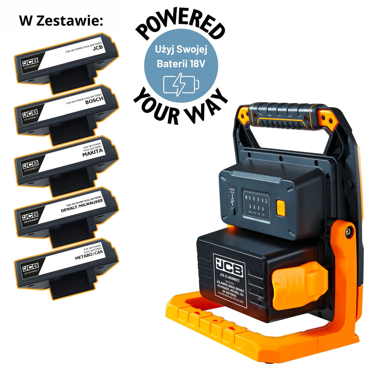 Profesjonalne lampy budowlane JCB 4500 lm – lampa budowlana LED akumulatorowa