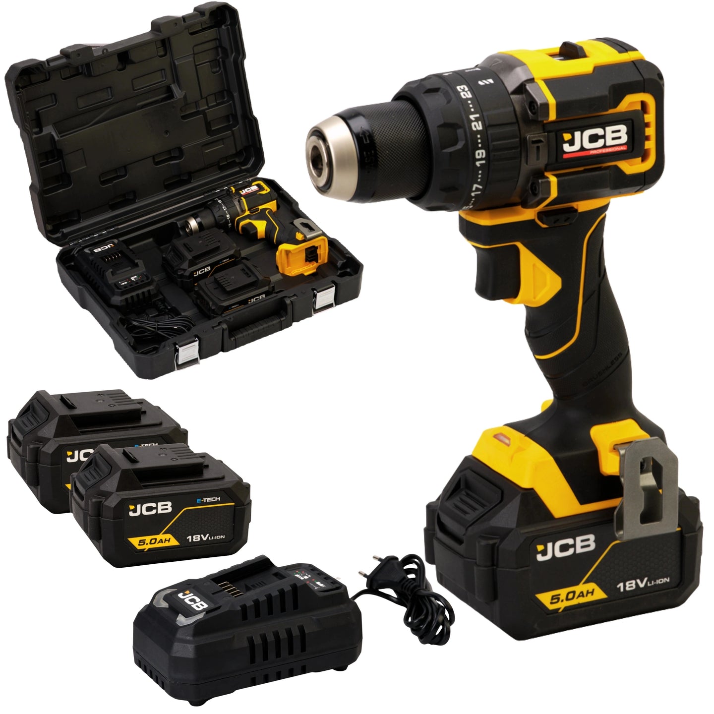 Zestaw elektronarzędzi akumulatorowych JCB 18V 5.0 Ah 75 Nm (JCB-18PCD-75-5)