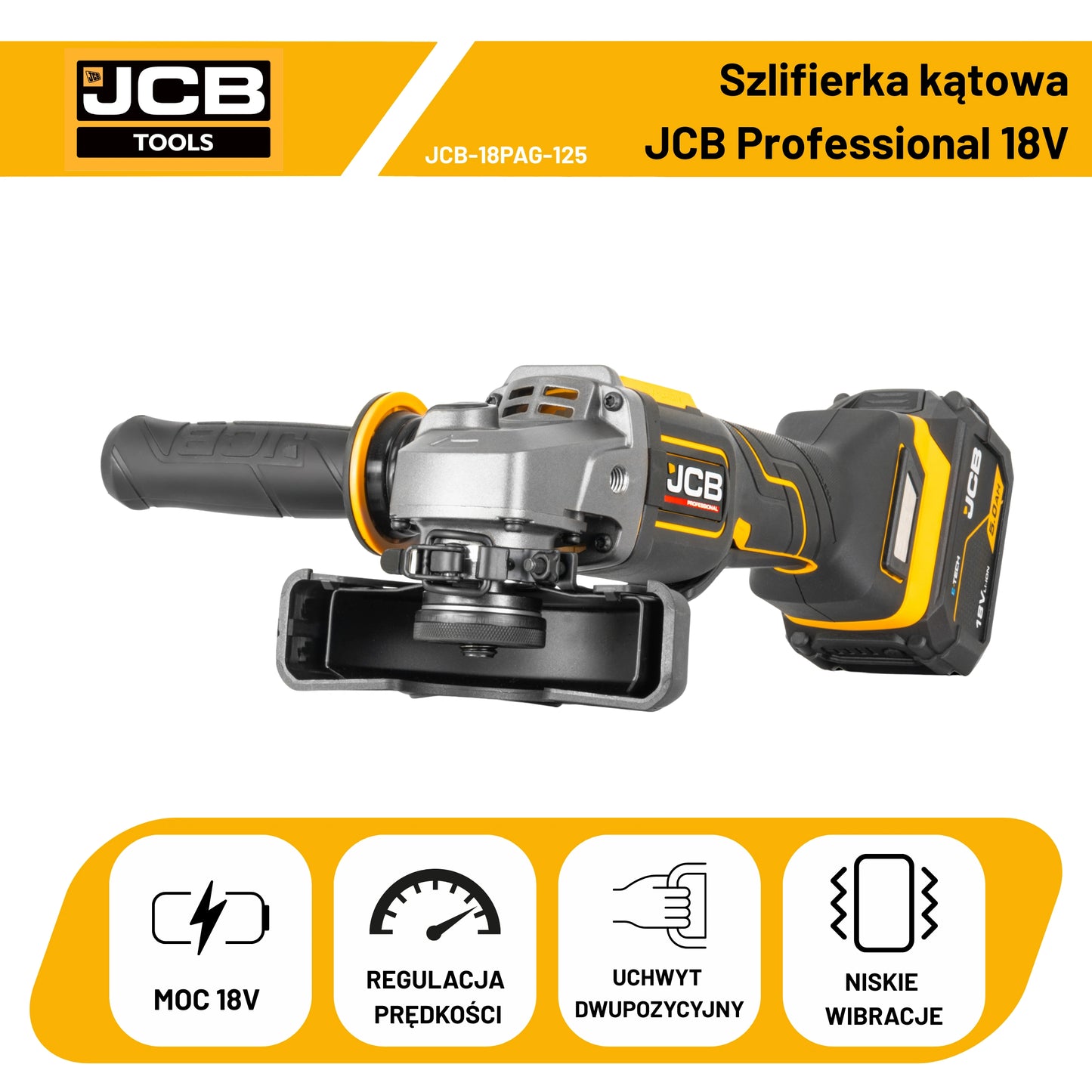 Szlifierka kątowa akumulatorowa JCB 18V 125 mm (JCB-18PAG-125)