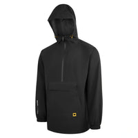 Kurtka przeciwdeszczowa JCB008BL czarna, krój anorak z kapturem, kieszenią kangurką i naszywką JCB