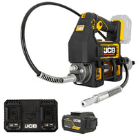 Smarownica akumulatorowa JCB 18PGG-VS z elastycznym wężem końcówką smarującą podwójną ładowarką i akumulatorem JCB 5.0Ah