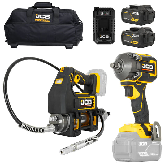 Zestaw JCB-18PKIT-5 smarownica akumulatorowa klucz udarowy 350Nm 2x akumulator 5Ah ładowarka torba Site System