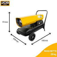 Nagrzewnica JCB SH215DP24 z wymiarami: 711×576×1119 mm, waga netto 29 kg